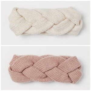 Bundle Set of 2 H&M Divided Braided Headbands in Light Pink & Ivory Cream